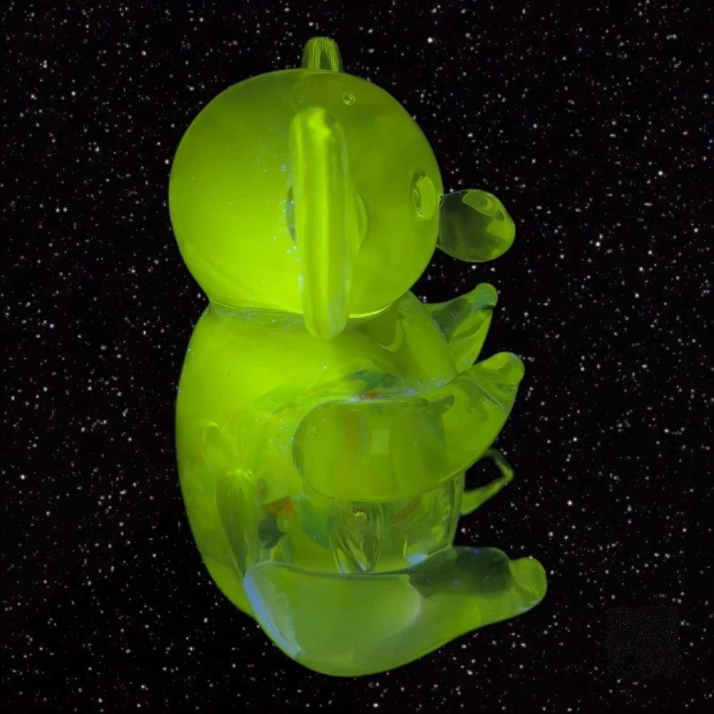 1980s Glass Large Koala Bear Figurine Paperweight Manganese 365nm UV W Sticker‎